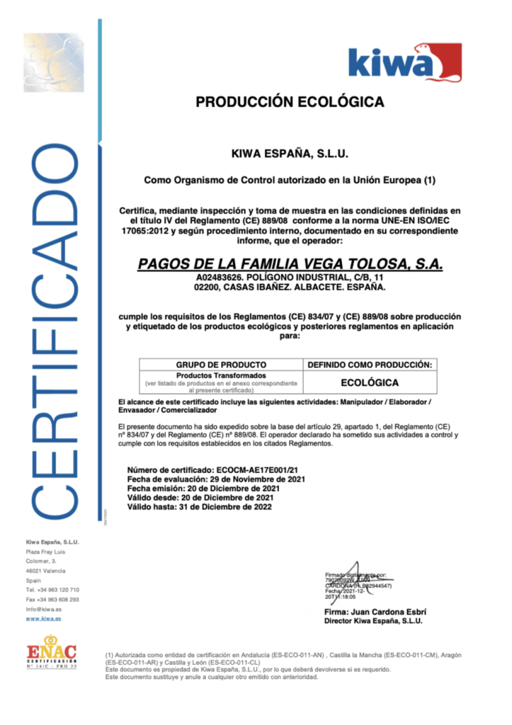 certificado ecologico vegatolosa
